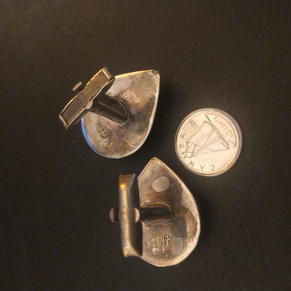 Sterling silver cufflinks w/ yellow stone - Picture 3 of 5